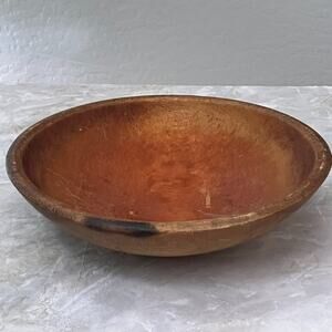 Primitive Hand Turned Wooden Bowl 10" Rustic Farmhouse Cottage Core Vintage